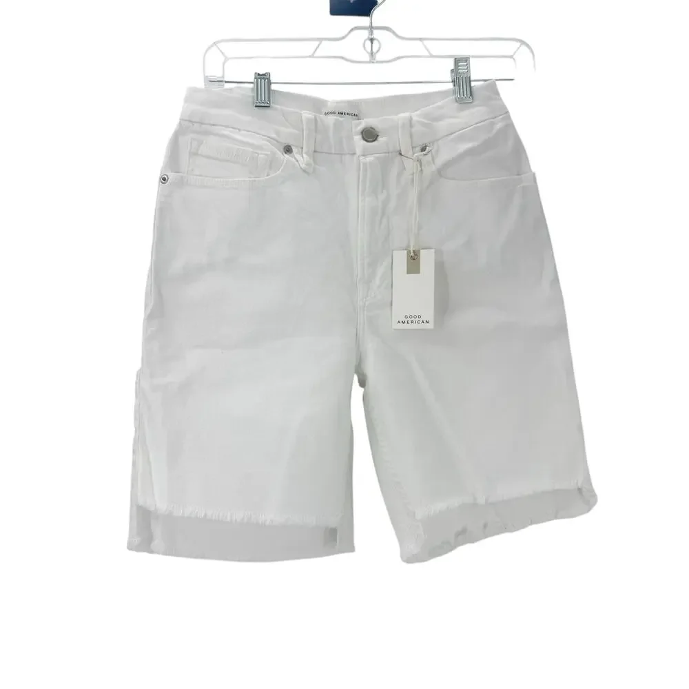 Good American Raw Hem White Girlfriend Denim Shorts Women's Size 2/26 NWT